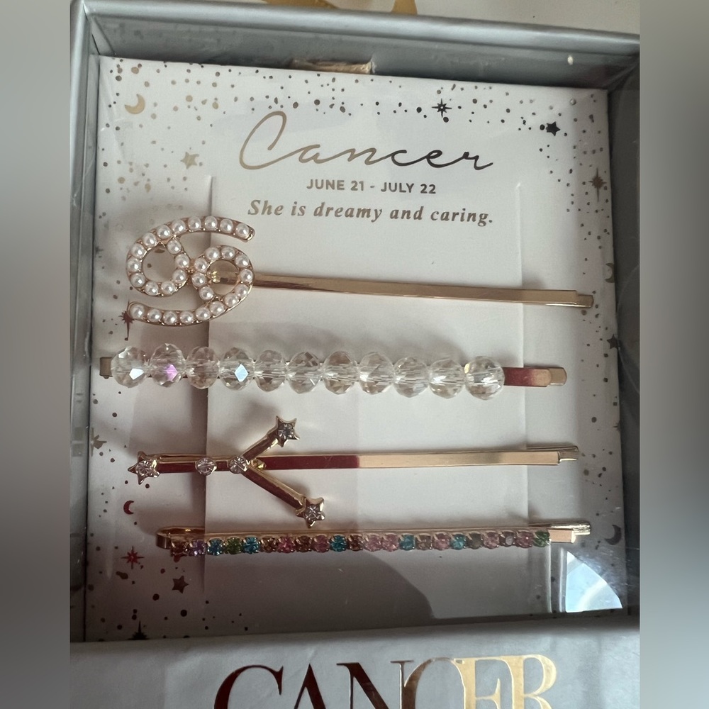 Cancer Zodiac Bobby Pins, Rhinestone Barrettes Sets of 4.